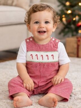 🎄 Anavini Hand Smocked Candy Cane Jon Jon | 6M Holiday Classic 🎄